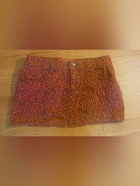 Vintage Max Rave Red Leopard Print Denim Mini Skirt - Size 3